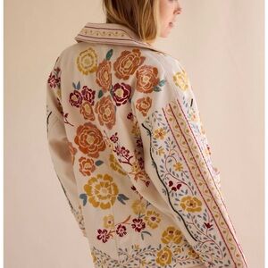 We The Free Cream Floral Embroidered Blazer
